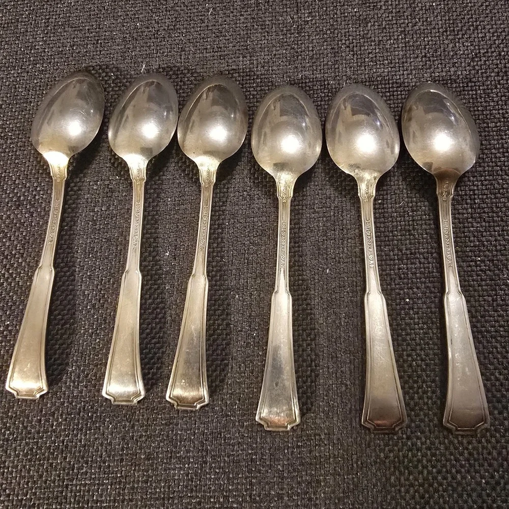 X6 Oneida GRECIAN Silverplate Small Spoon 1881 Rogers Greek Key Flatware 4 1/4